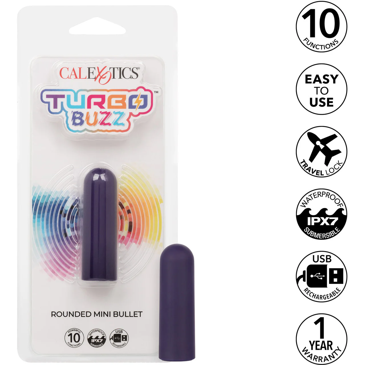 Turbo Buzz Rounded Mini Bullet Rechargeable Waterproof Vibrator By CalExotics - Purple - Image 8