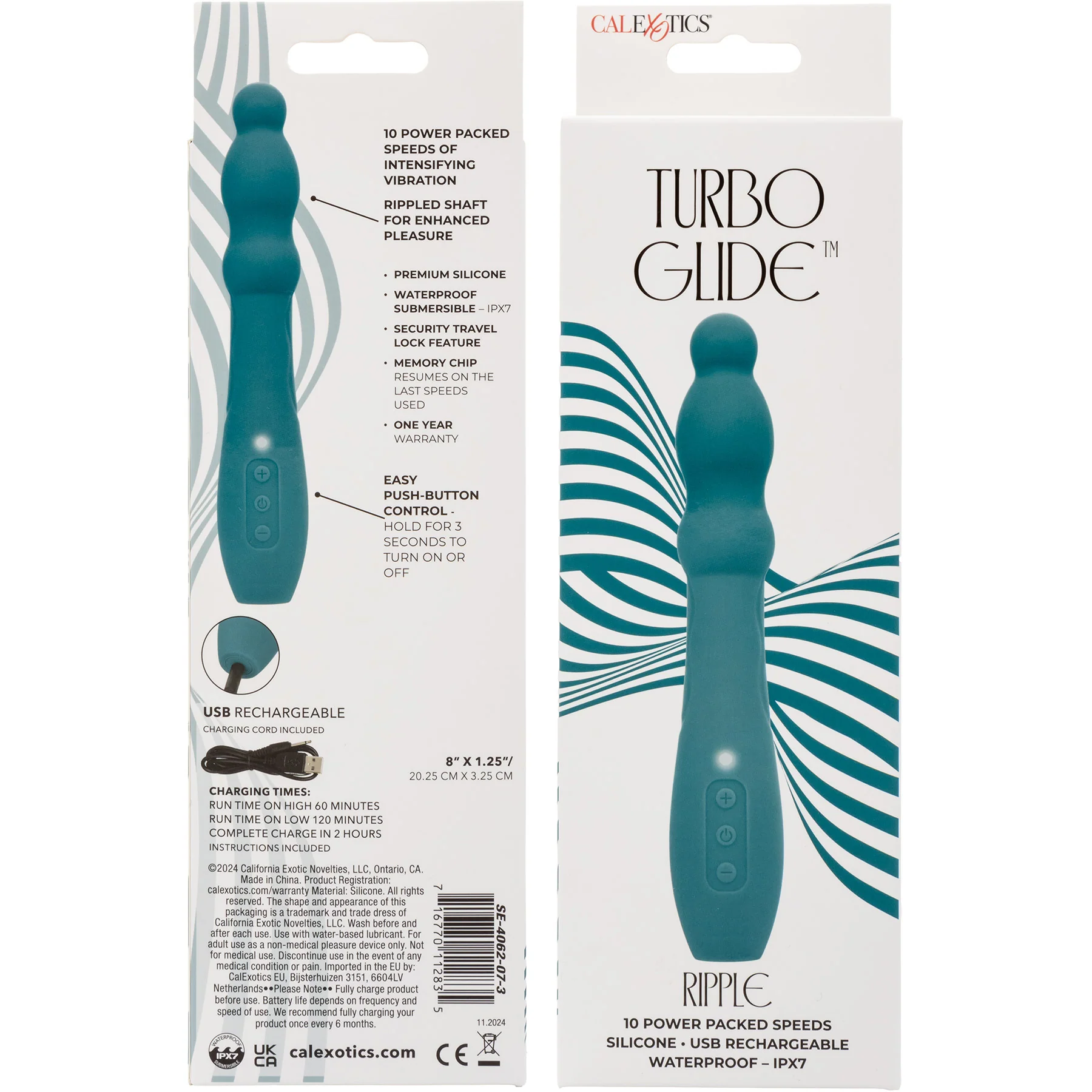Turbo Glide™ Ripple Rechargeable Silicone Vibrator By CalExotics - Image 6