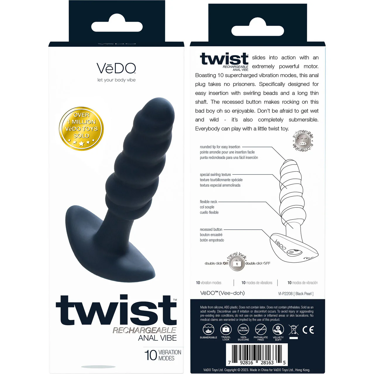 Twist Silicone Rechargeable Waterproof Anal Plug By VeDO - Black Pearl - Image 4