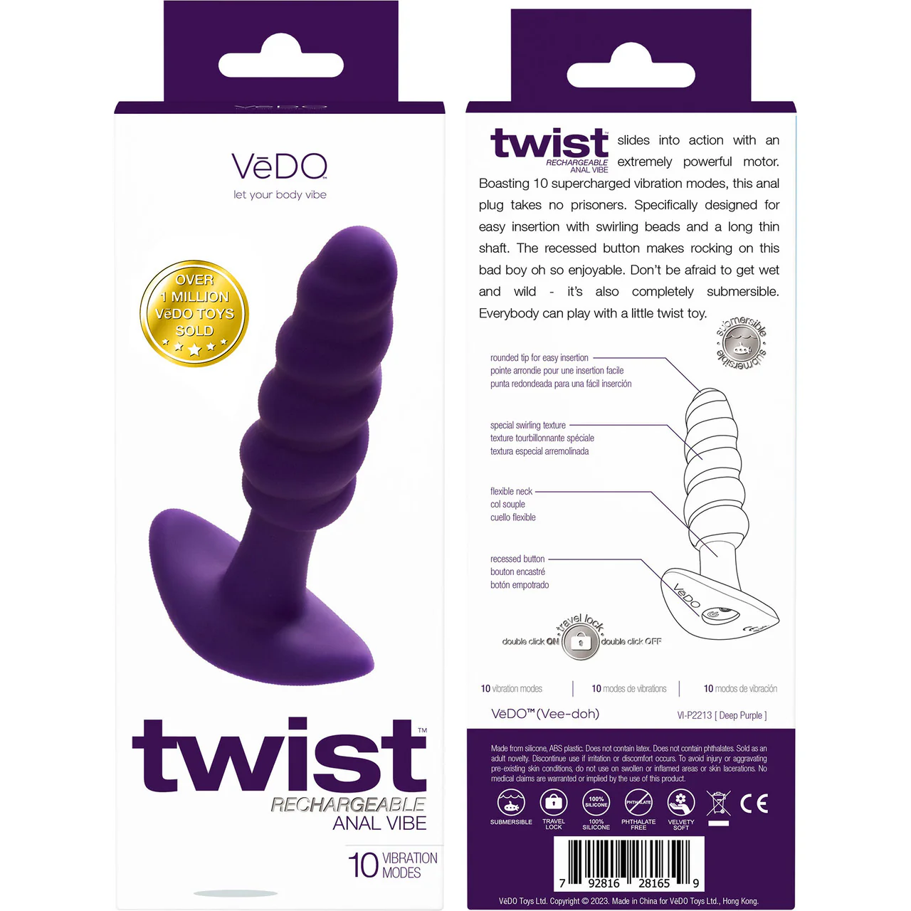 Twist Silicone Rechargeable Waterproof Anal Plug By VeDO - Deep Purple - Image 4