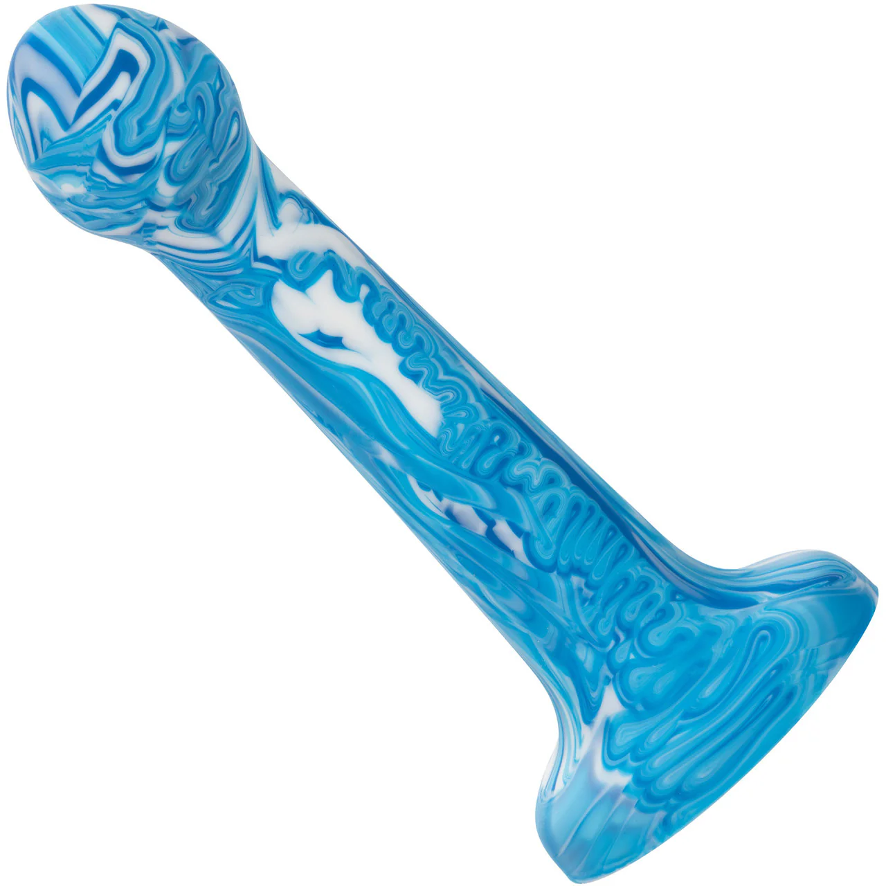 Twisted Love Twisted Bulb Tip Probe 6" Silicone Suction Cup Dildo By CalExotics - Blue & White - Image 3