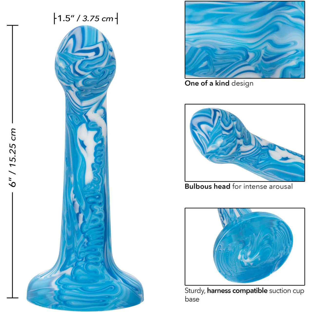 Twisted Love Twisted Bulb Tip Probe 6" Silicone Suction Cup Dildo By CalExotics - Blue & White - Image 7