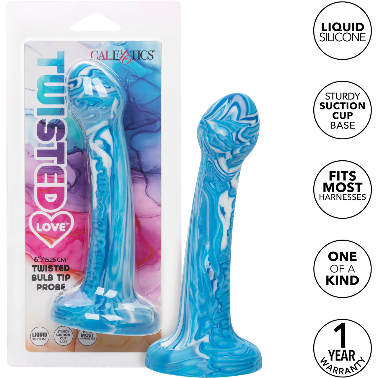 Twisted Love Twisted Bulb Tip Probe 6" Silicone Suction Cup Dildo By CalExotics - Blue & White - Image 9