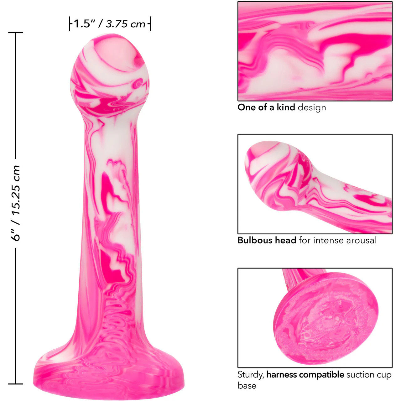 Twisted Love Twisted Bulb Tip Probe 6" Silicone Suction Cup Dildo By CalExotics - Pink & White - Image 7