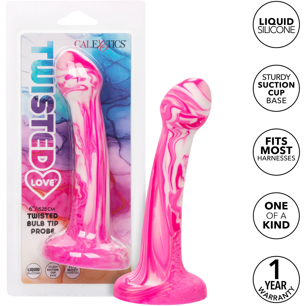 Twisted Love Twisted Bulb Tip Probe 6" Silicone Suction Cup Dildo By CalExotics - Pink & White - Image 9