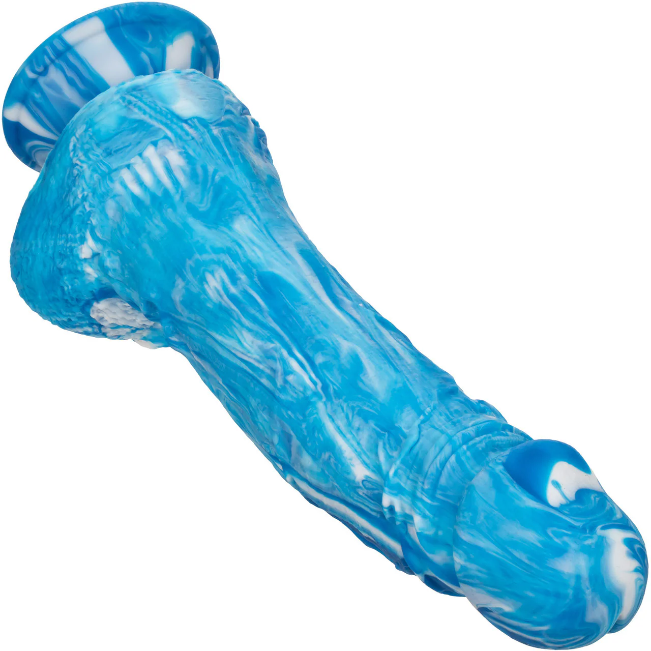 Twisted Love Twisted Dong 6" Silicone Suction Cup Dildo With Balls By CalExotics - Blue & White - Image 3