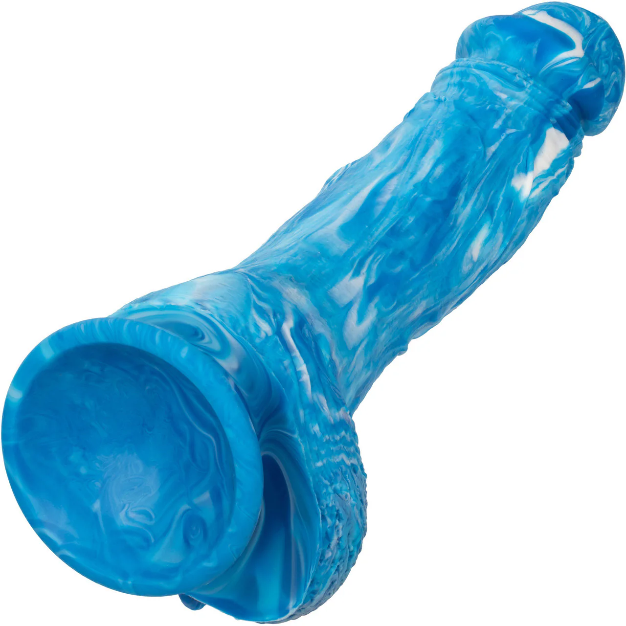 Twisted Love Twisted Dong 6" Silicone Suction Cup Dildo With Balls By CalExotics - Blue & White - Image 5