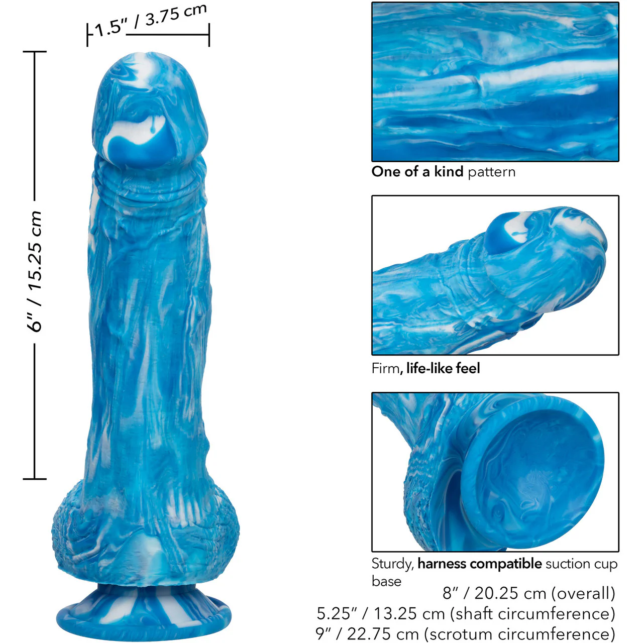 Twisted Love Twisted Dong 6" Silicone Suction Cup Dildo With Balls By CalExotics - Blue & White - Image 7