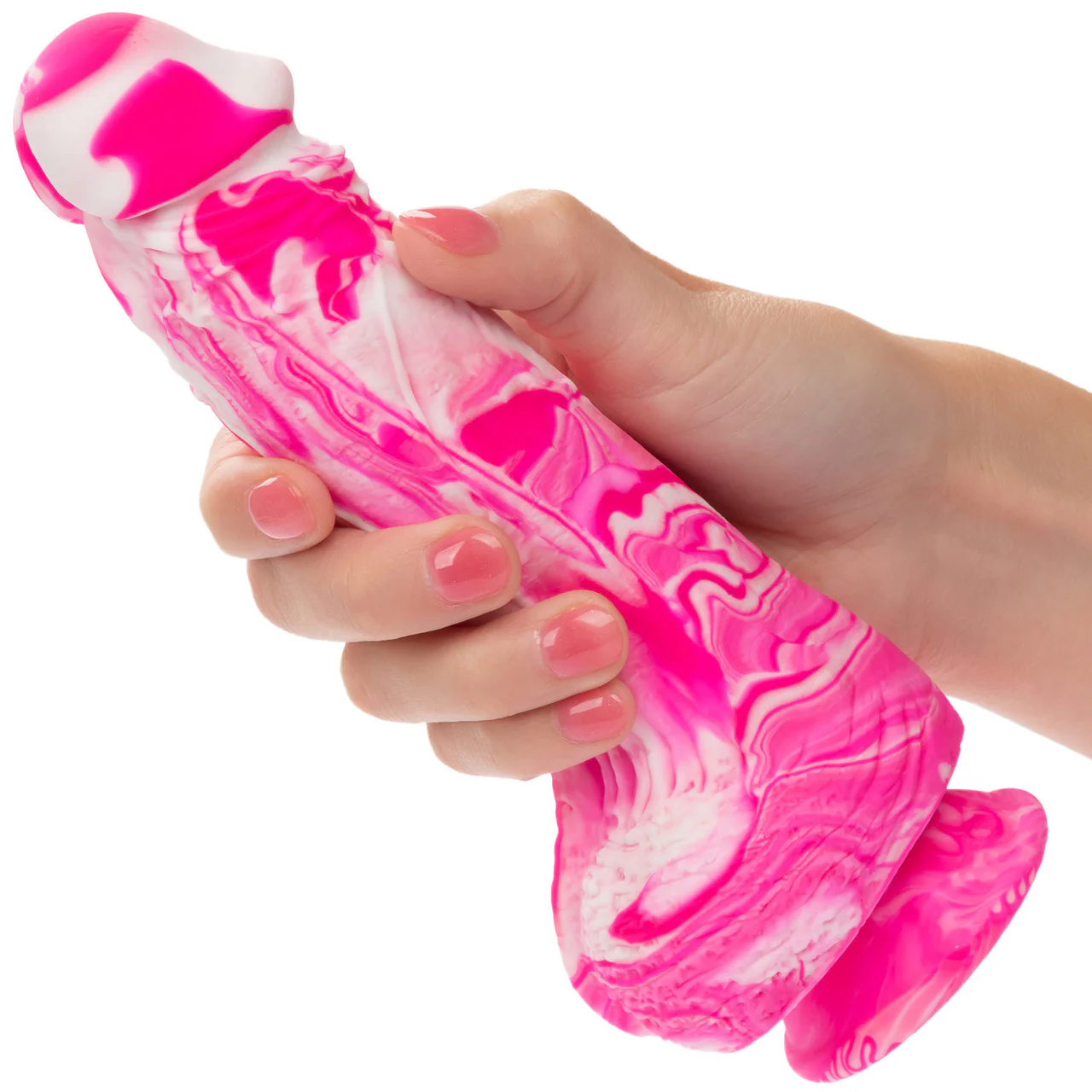 Twisted Love Twisted Dong 6" Silicone Suction Cup Dildo With Balls By CalExotics - Pink & White - Image 2