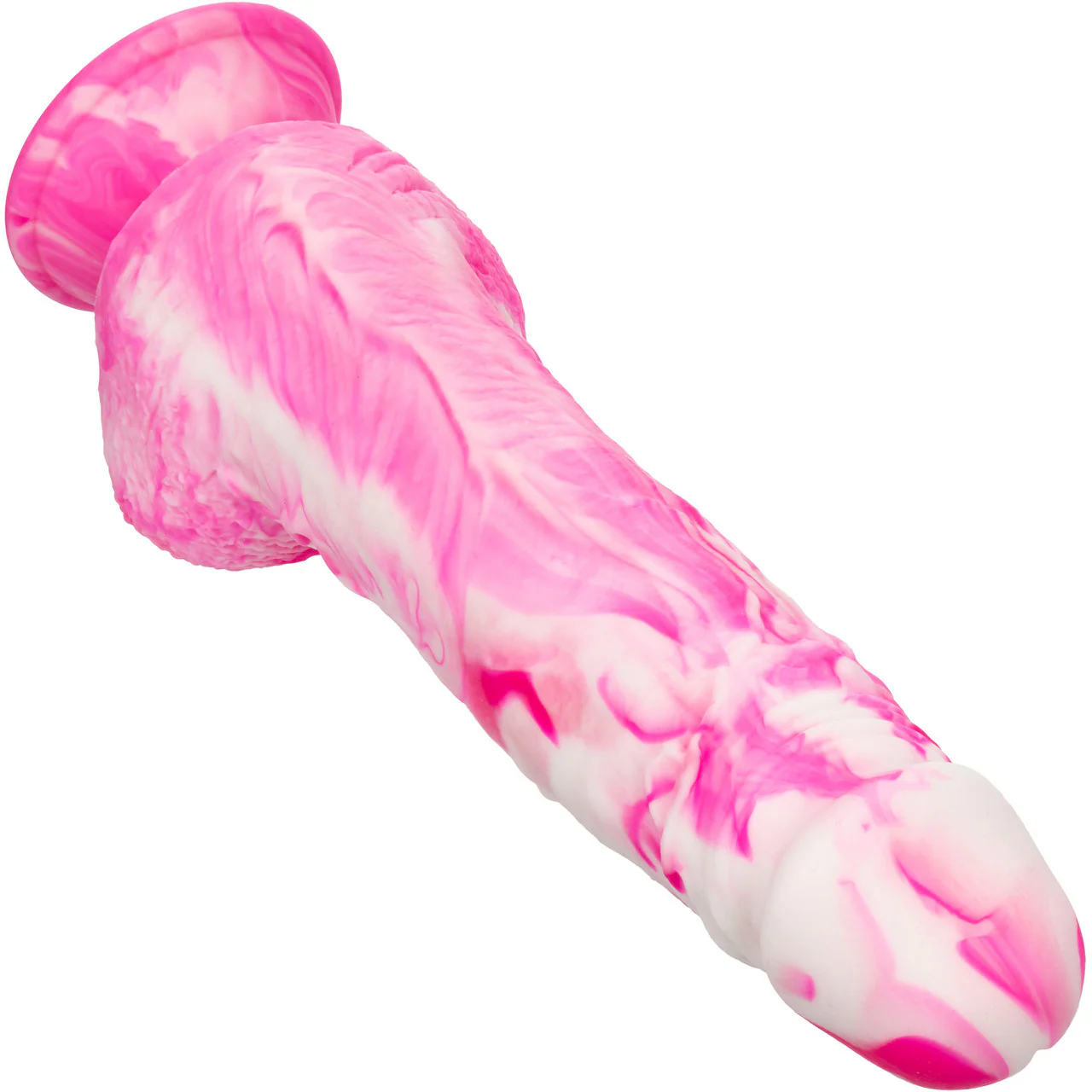 Twisted Love Twisted Dong 6" Silicone Suction Cup Dildo With Balls By CalExotics - Pink & White - Image 3