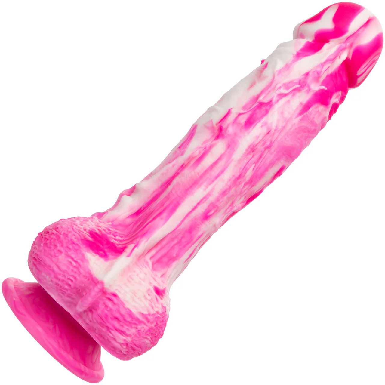 Twisted Love Twisted Dong 6" Silicone Suction Cup Dildo With Balls By CalExotics - Pink & White - Image 4