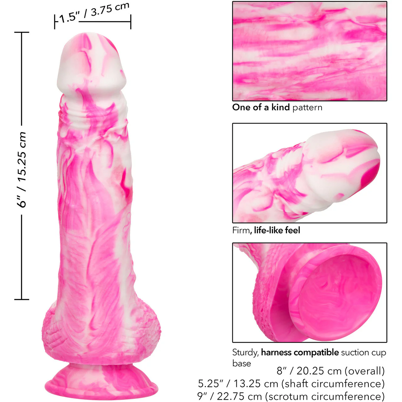Twisted Love Twisted Dong 6" Silicone Suction Cup Dildo With Balls By CalExotics - Pink & White - Image 7