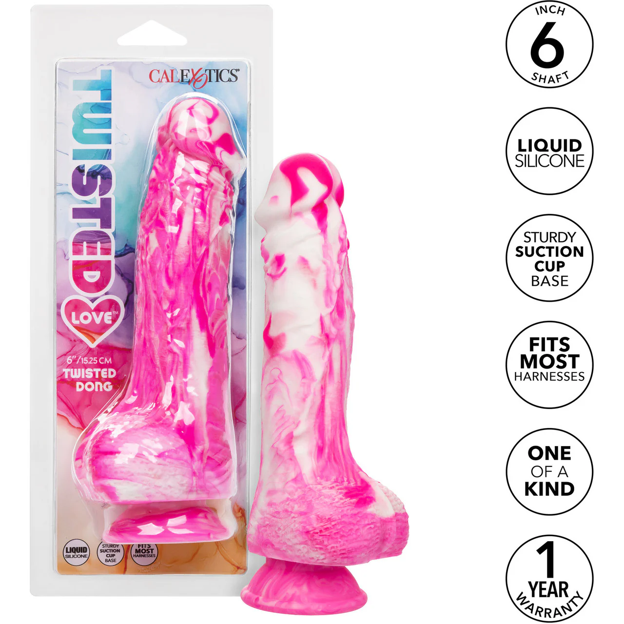 Twisted Love Twisted Dong 6" Silicone Suction Cup Dildo With Balls By CalExotics - Pink & White - Image 8