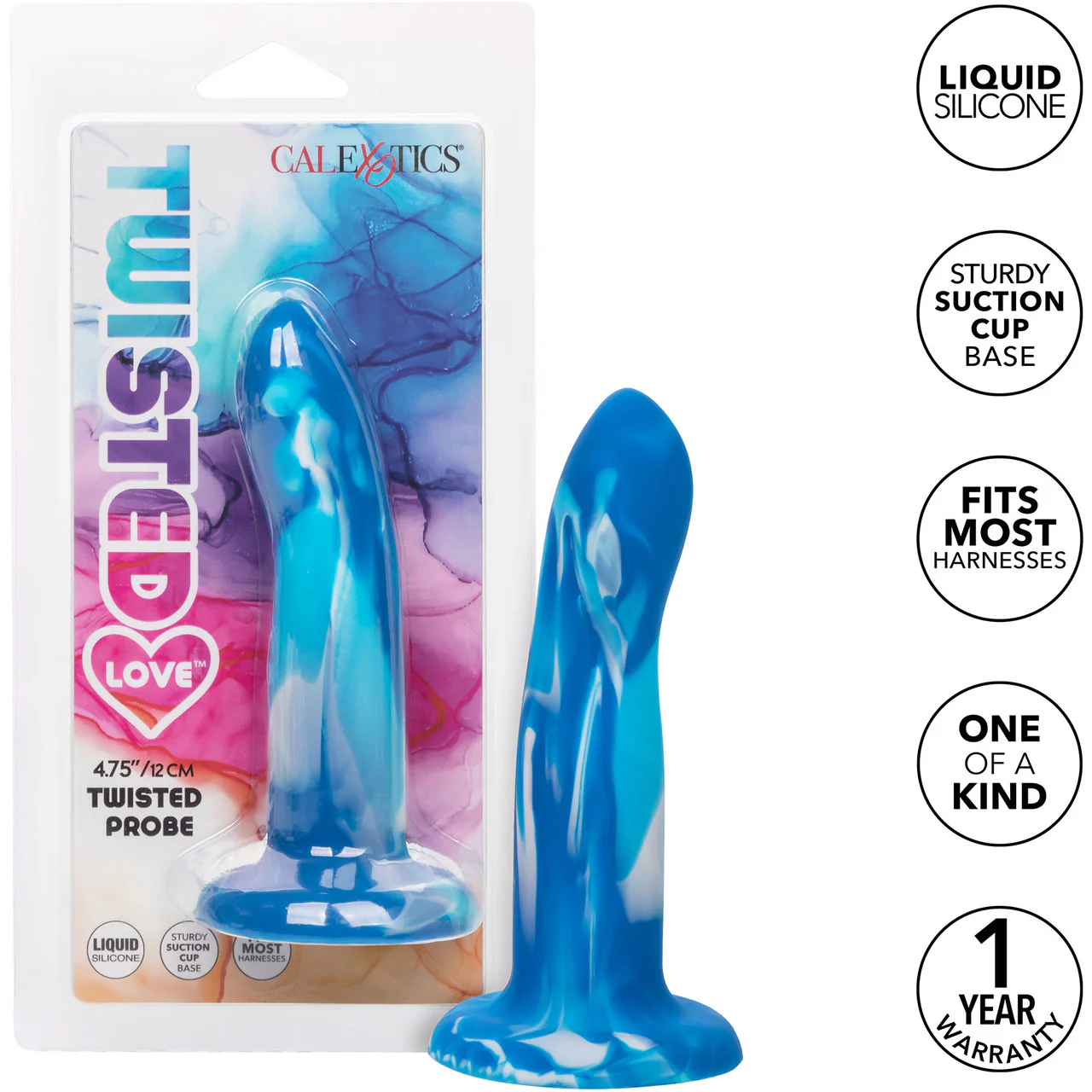 Twisted Love Twisted Probe 4.75" Silicone Suction Cup Dildo By CalExotics - Blue & White - Image 8