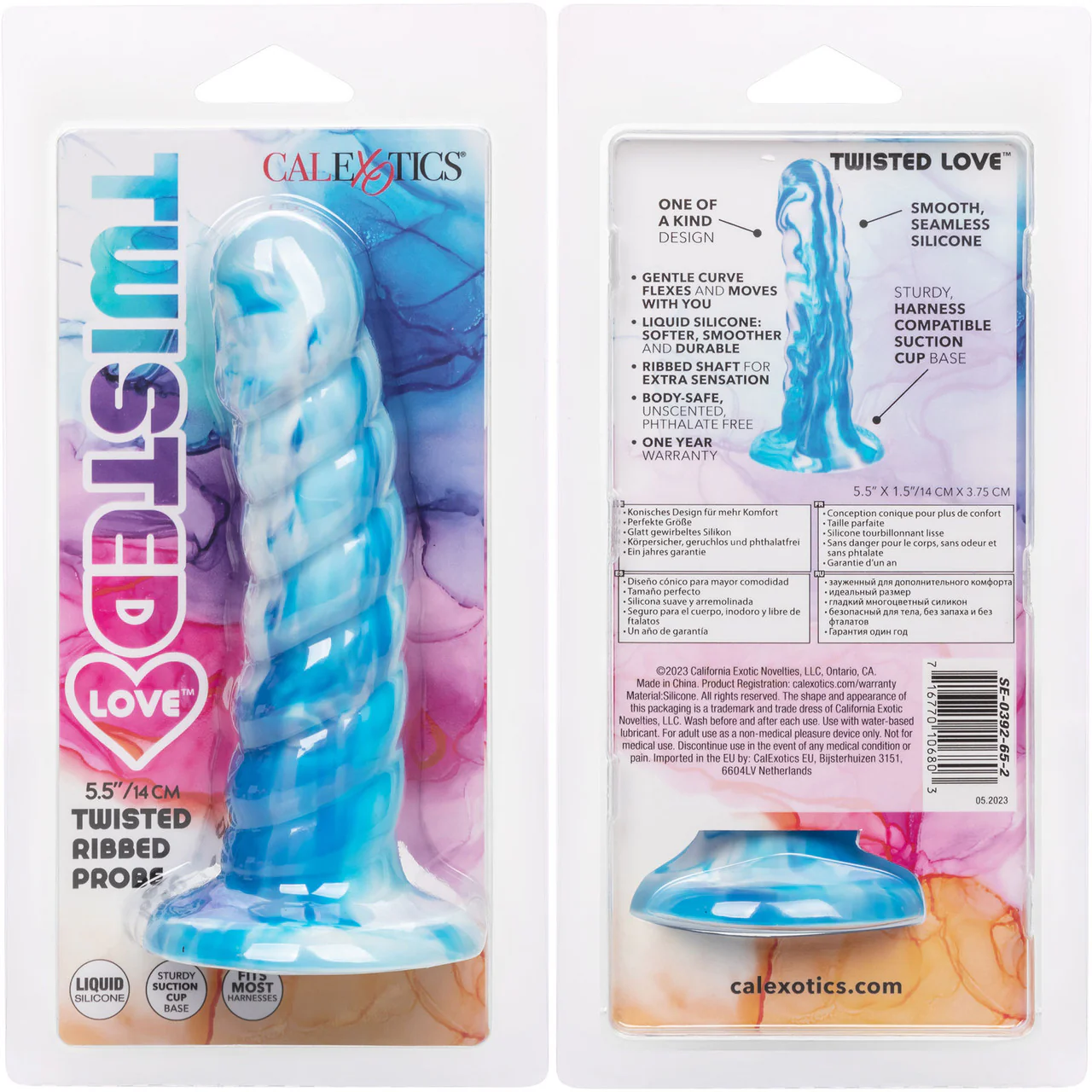 Twisted Love Twisted Ribbed Probe 5.5" Silicone Suction Cup Dildo By CalExotics - Blue & White - Image 10