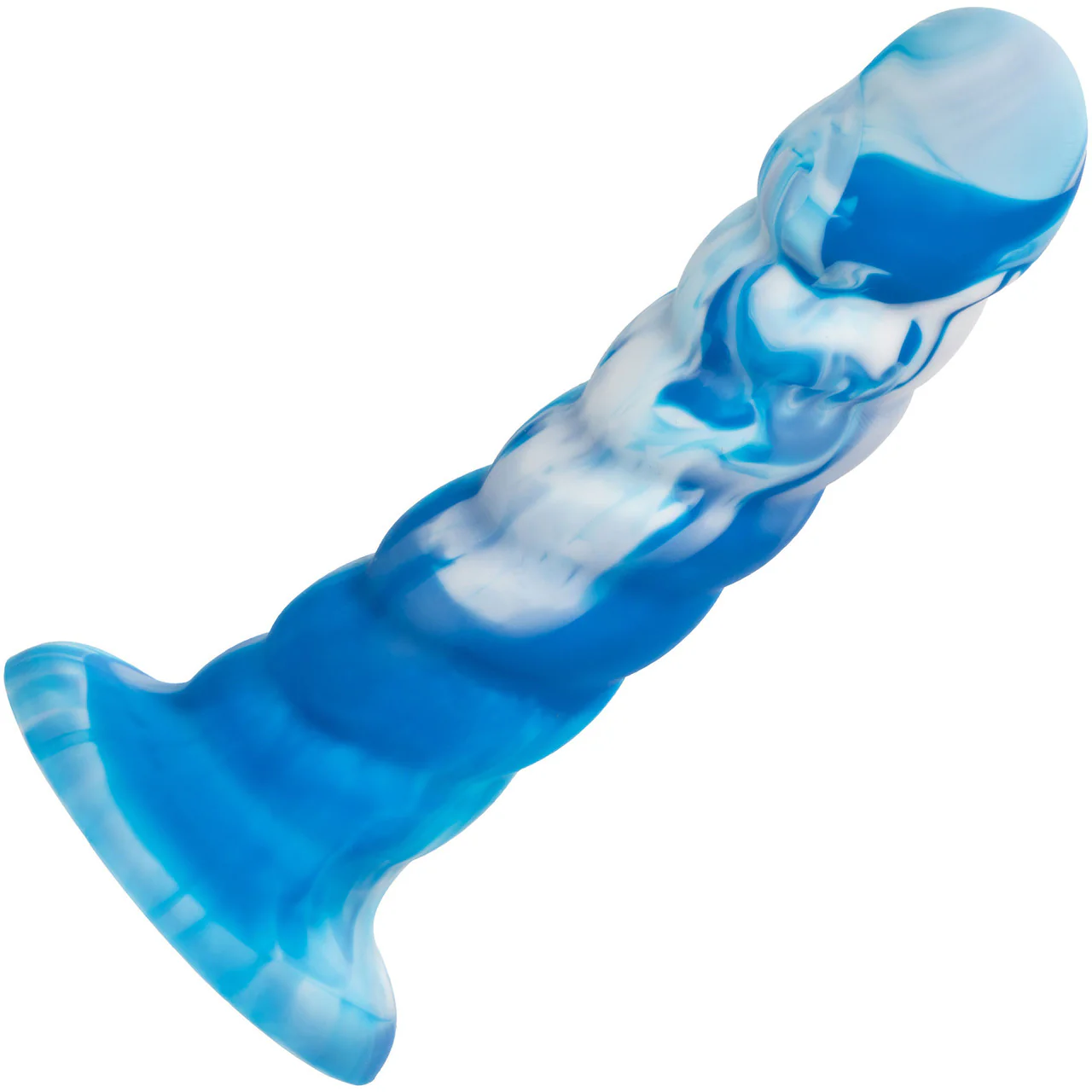 Twisted Love Twisted Ribbed Probe 5.5" Silicone Suction Cup Dildo By CalExotics - Blue & White - Image 4