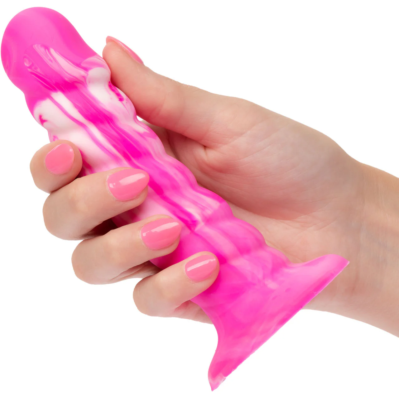 Twisted Love Twisted Ribbed Probe 5.5" Silicone Suction Cup Dildo By CalExotics - Pink & White - Image 2