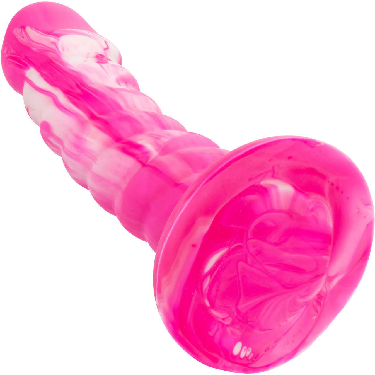 Twisted Love Twisted Ribbed Probe 5.5" Silicone Suction Cup Dildo By CalExotics - Pink & White - Image 6