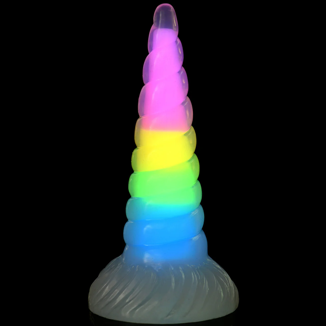Uni-Glow 8" Glow In The Dark Rainbow Silicone Suction Cup Dildo By Creature Cocks - Image 5