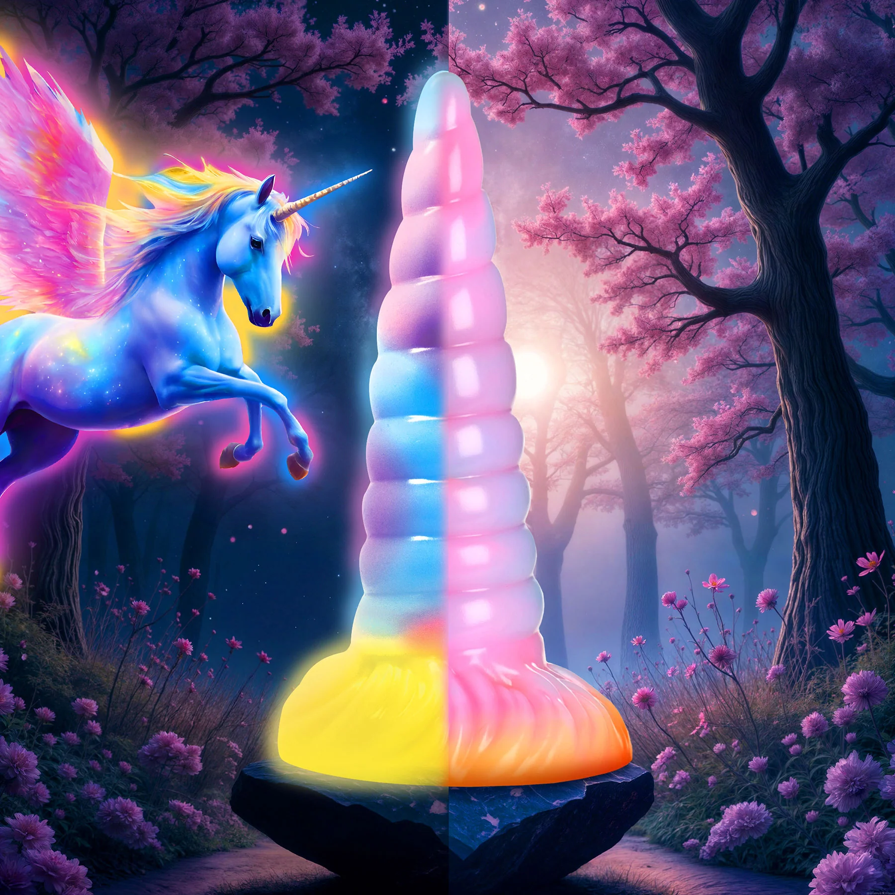 Unicorn Glow-in-the-Dark Vibrating Silicone Dildo With Remote By Creature Cocks - Image 4