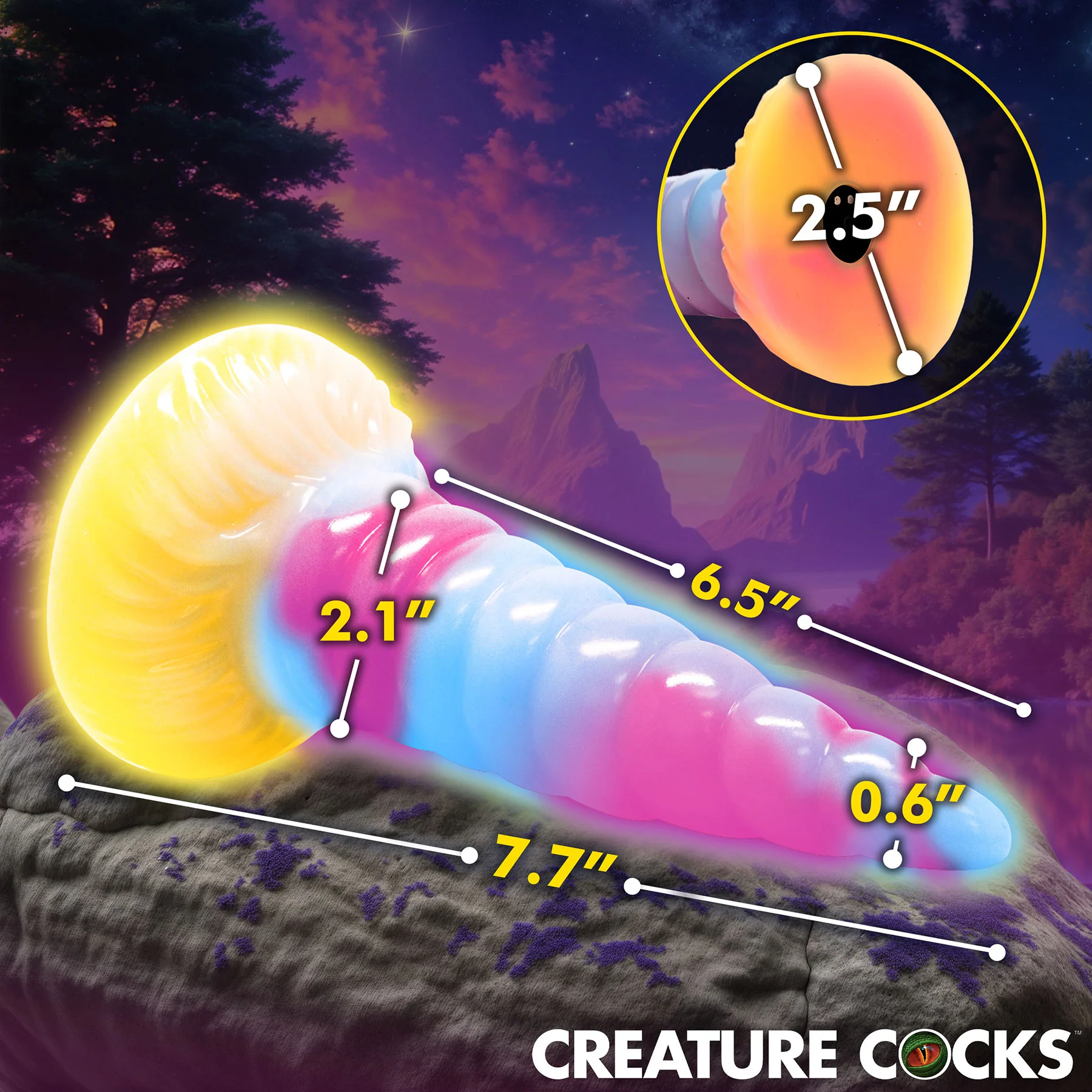 Unicorn Glow-in-the-Dark Vibrating Silicone Dildo With Remote By Creature Cocks - Image 5