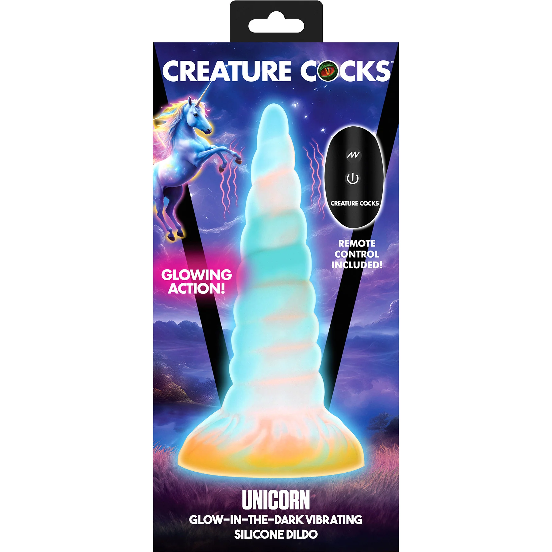 Unicorn Glow-in-the-Dark Vibrating Silicone Dildo With Remote By Creature Cocks - Image 6