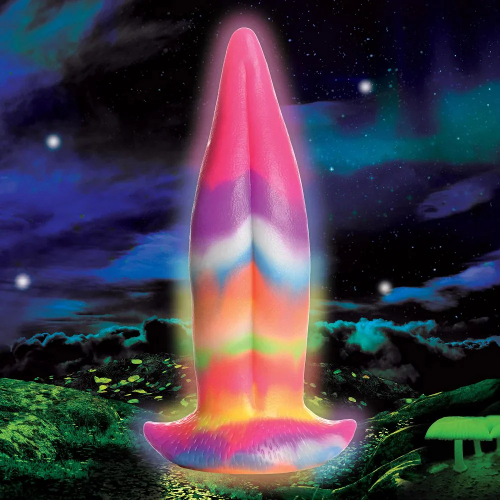 Unicorn Tongue Rainbow Glow In The Dark 7.4" Silicone Suction Cup Dildo By Creature Cocks - Image 6