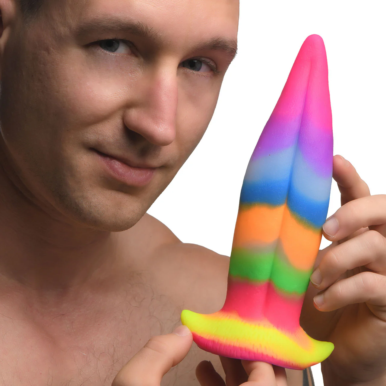 Unicorn Tongue Rainbow Glow In The Dark 7.4" Silicone Suction Cup Dildo By Creature Cocks - Image 9