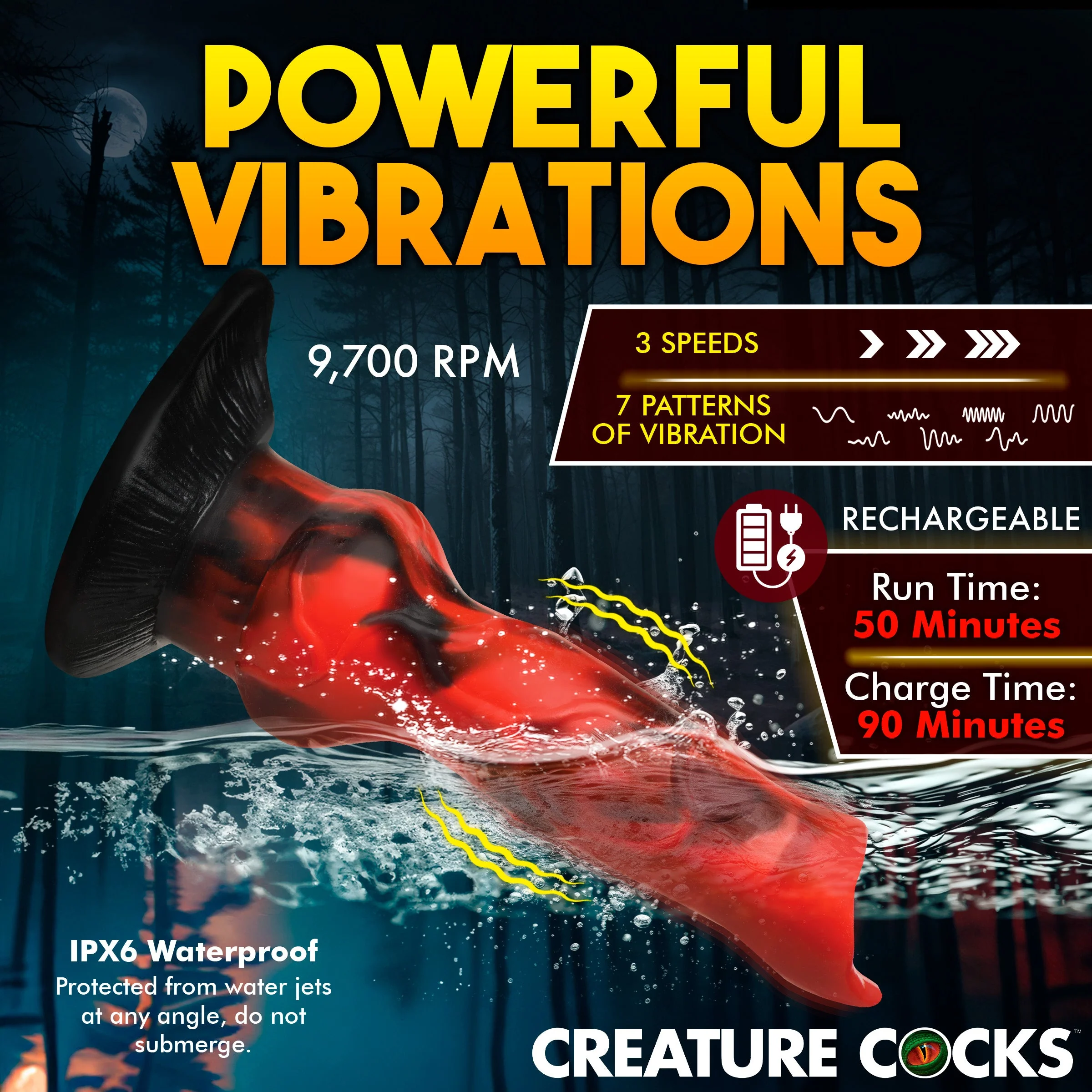 Vibra Beast 7.4" Vibrating Silicone Suction Cup Dildo By Creature Cocks - Image 6
