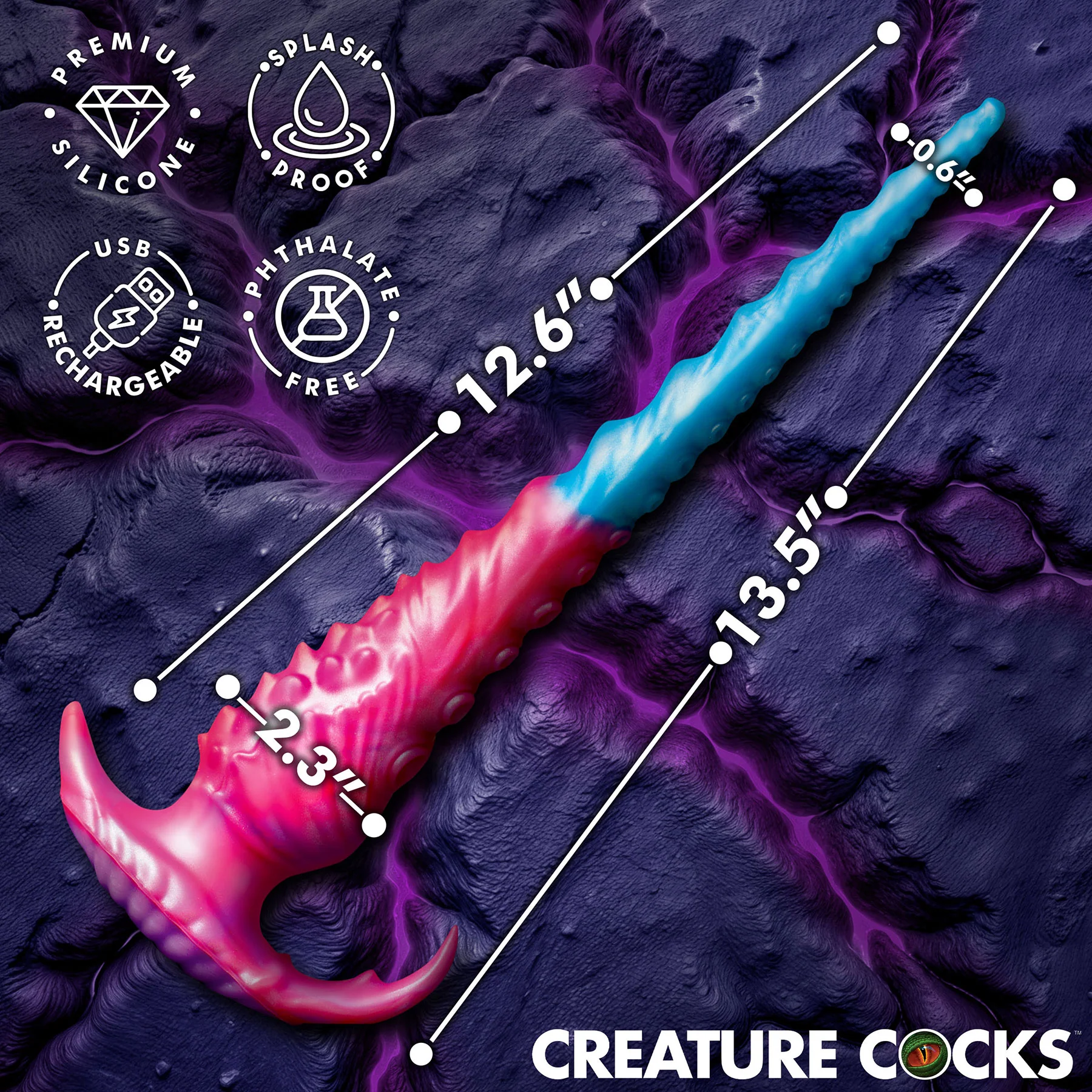Vibropus 13" Vibrating Rechargeable Silicone Anal Dildo With Remote By Creature Cocks - Image 13