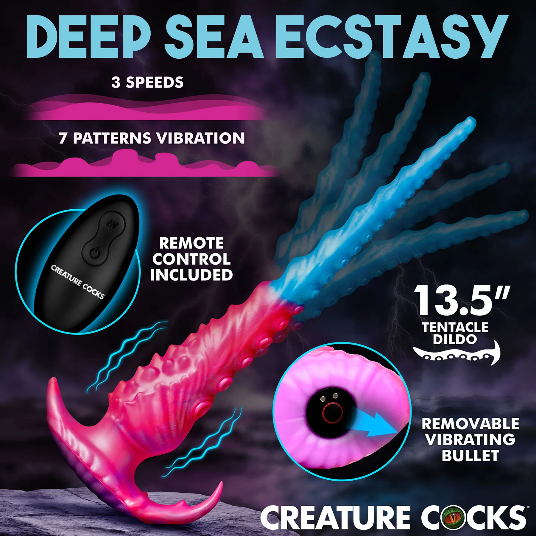 Vibropus 13" Vibrating Rechargeable Silicone Anal Dildo With Remote By Creature Cocks - Image 9