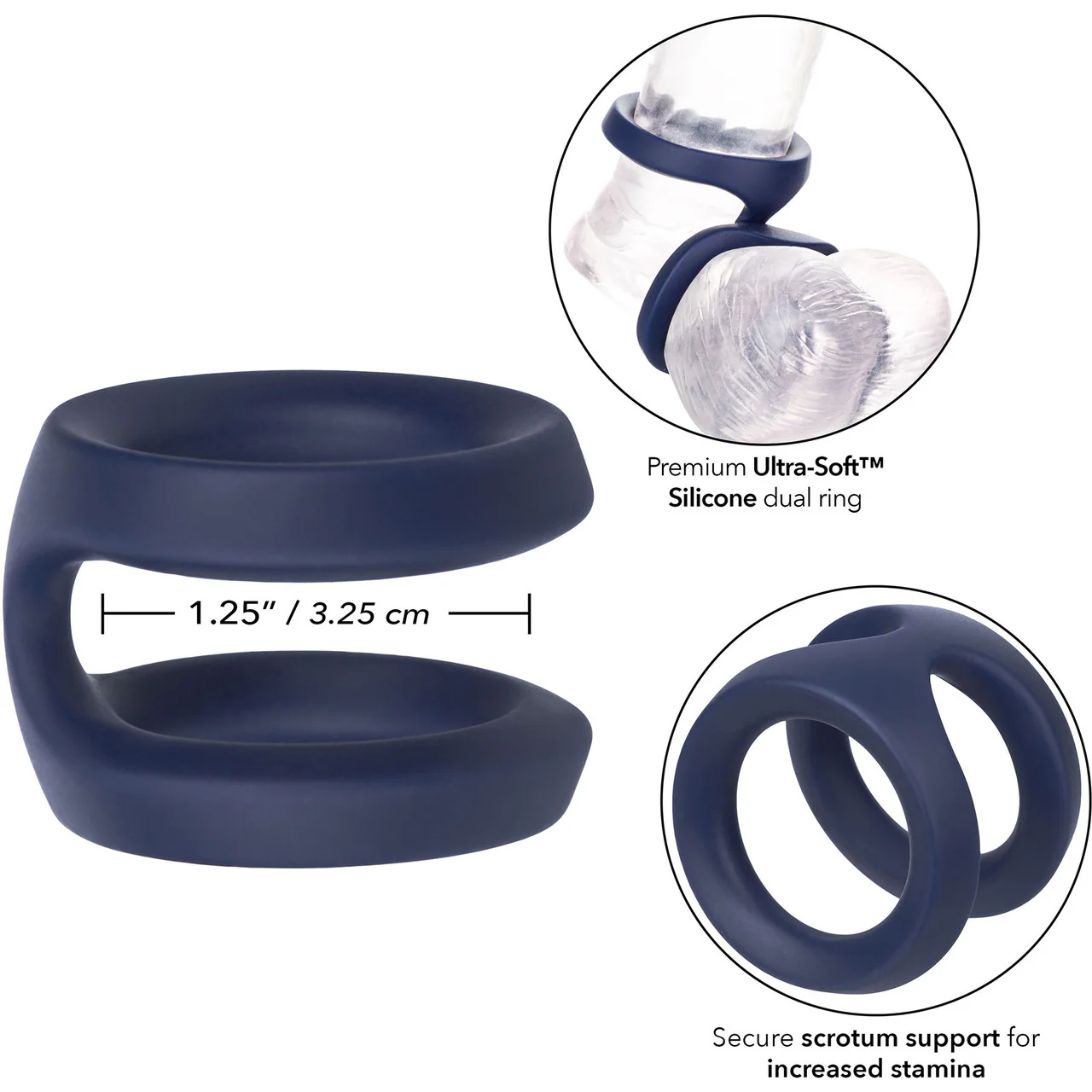 Viceroy Dual Ring Ultra-Soft Silicone Cock Ring By CalExotics - Blue - Image 10