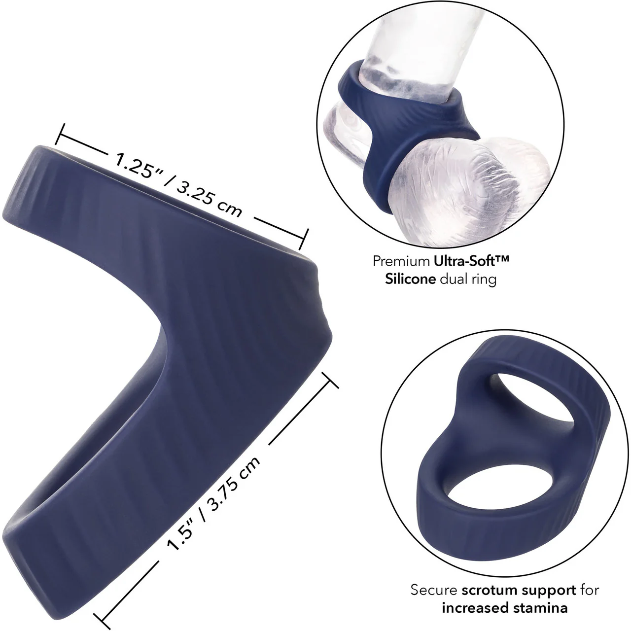 Viceroy Max Dual Ring Ultra-Soft Silicone Cock Ring By CalExotics - Blue - Image 10