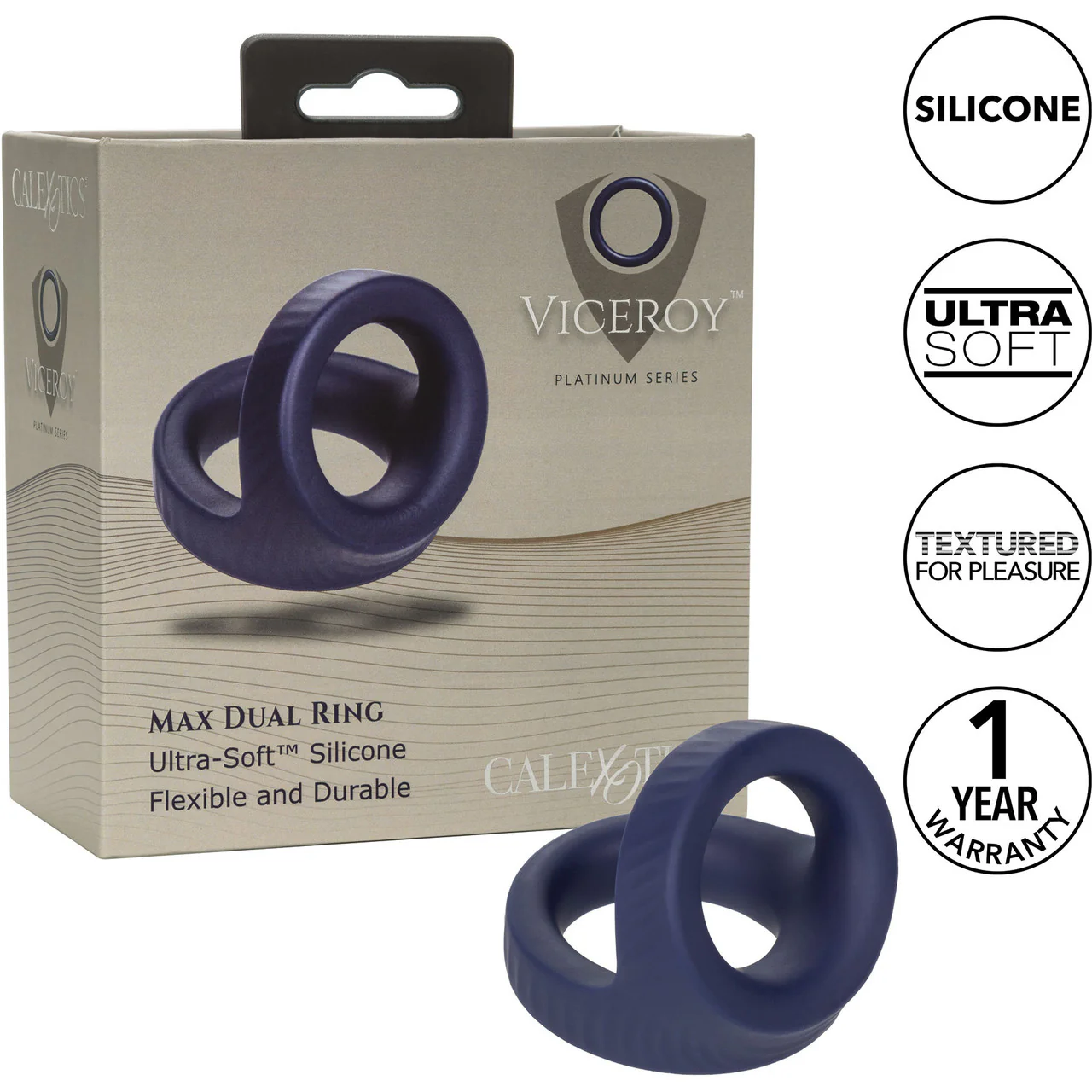 Viceroy Max Dual Ring Ultra-Soft Silicone Cock Ring By CalExotics - Blue - Image 11