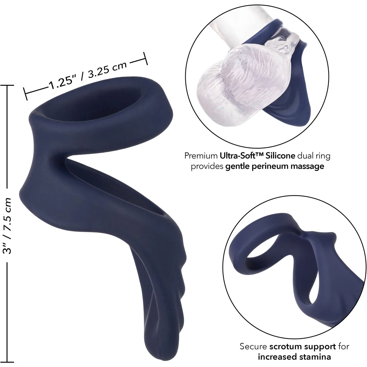 Viceroy Perineum Dual Ring Ultra-Soft Silicone Cock Ring By CalExotics - Blue - Image 11