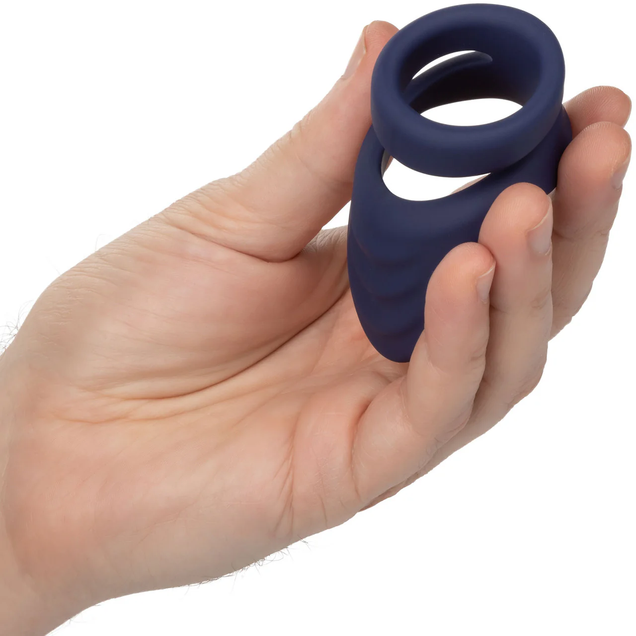 Viceroy Perineum Dual Ring Ultra-Soft Silicone Cock Ring By CalExotics - Blue - Image 2