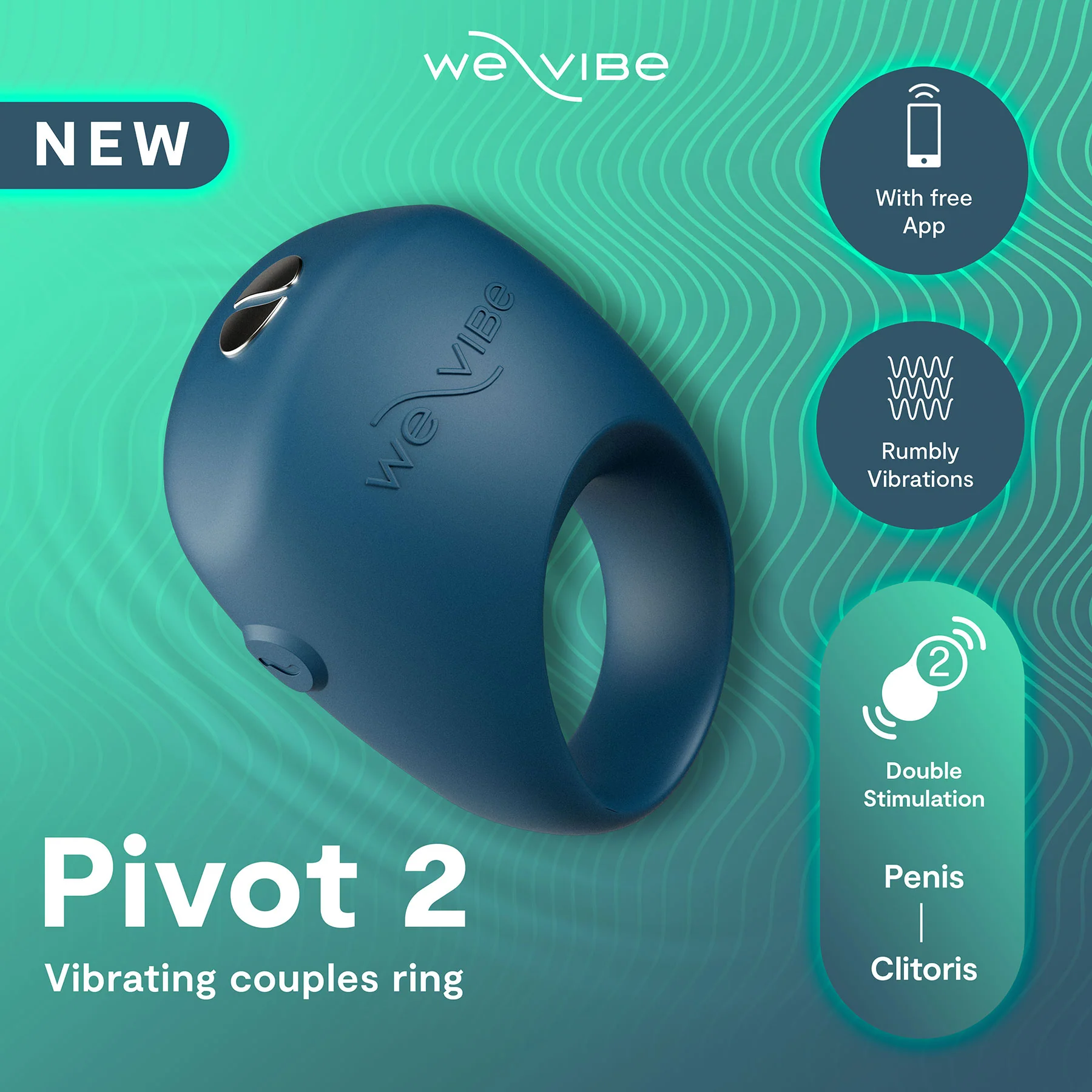We-Vibe Pivot 2 Vibrating Silicone Rechargeable Couples Ring - Image 2