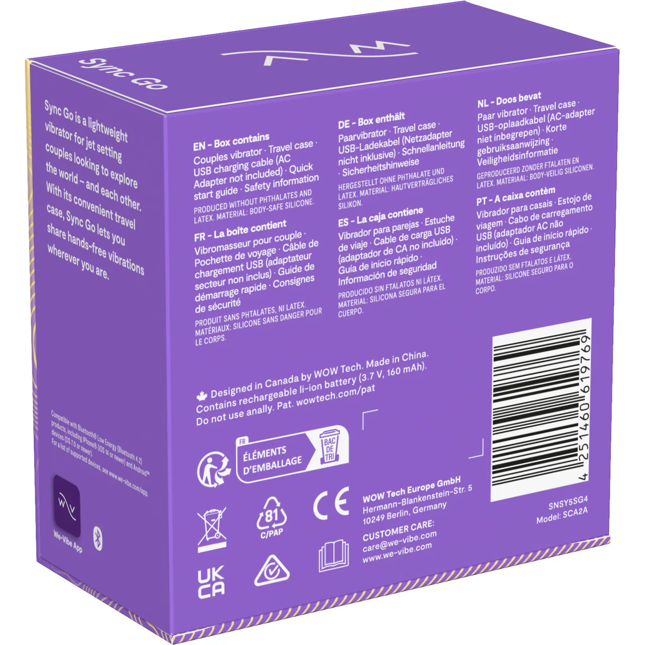 We-Vibe Sync Go App Enabled Waterproof Rechargeable Couples Vibrator - Purple - Image 19