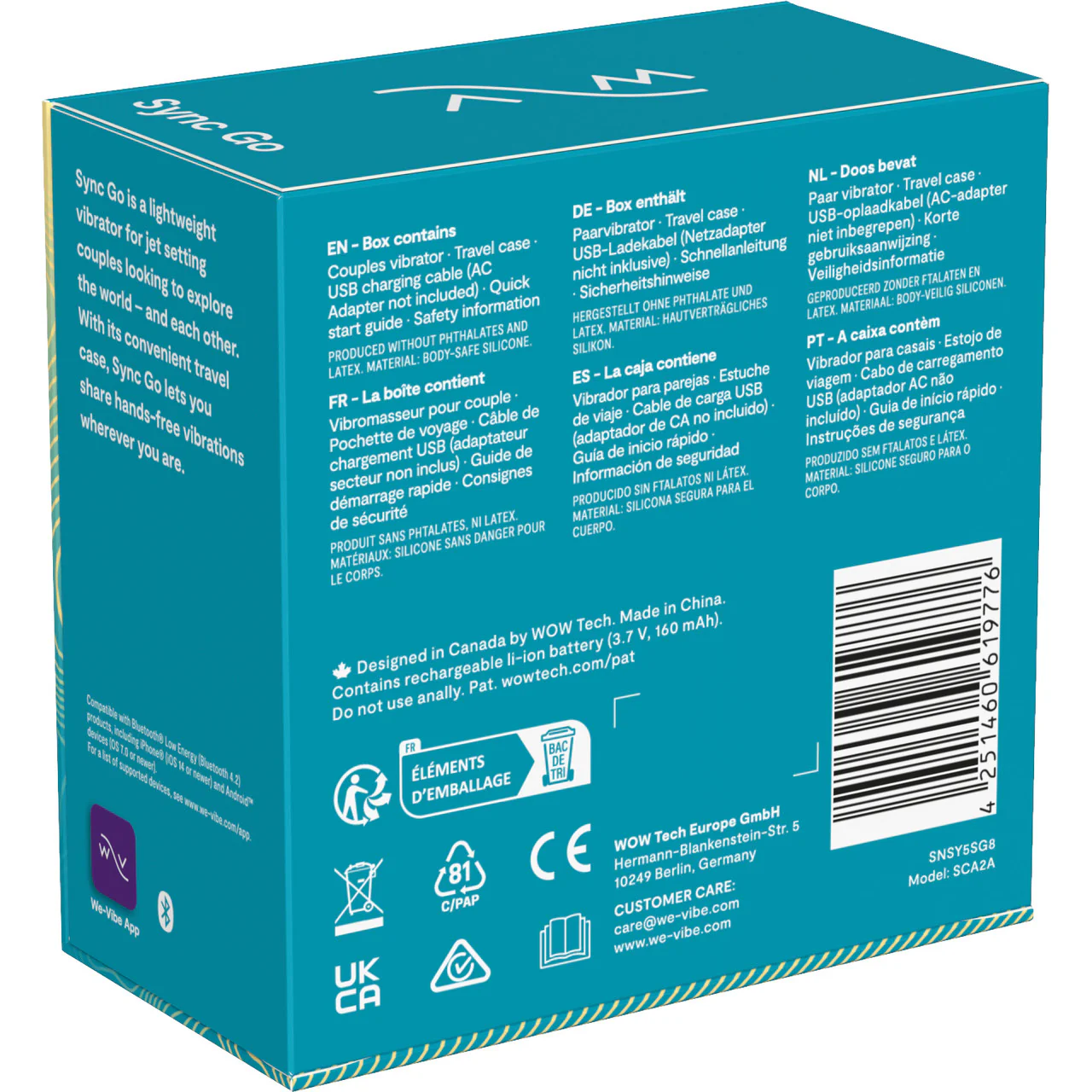 We-Vibe Sync Go App Enabled Waterproof Rechargeable Couples Vibrator - Turquoise - Image 19