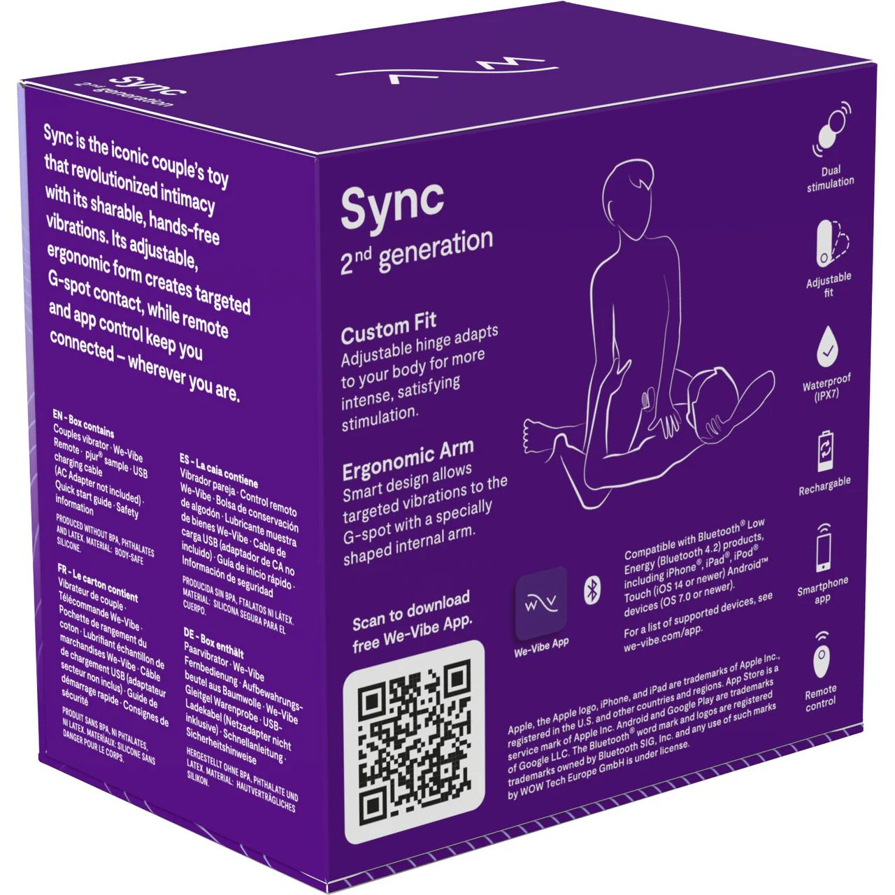We-Vibe Sync 2 Rechargeable Silicone Remote & App Controlled Couples Vibrator - Purple - Image 12