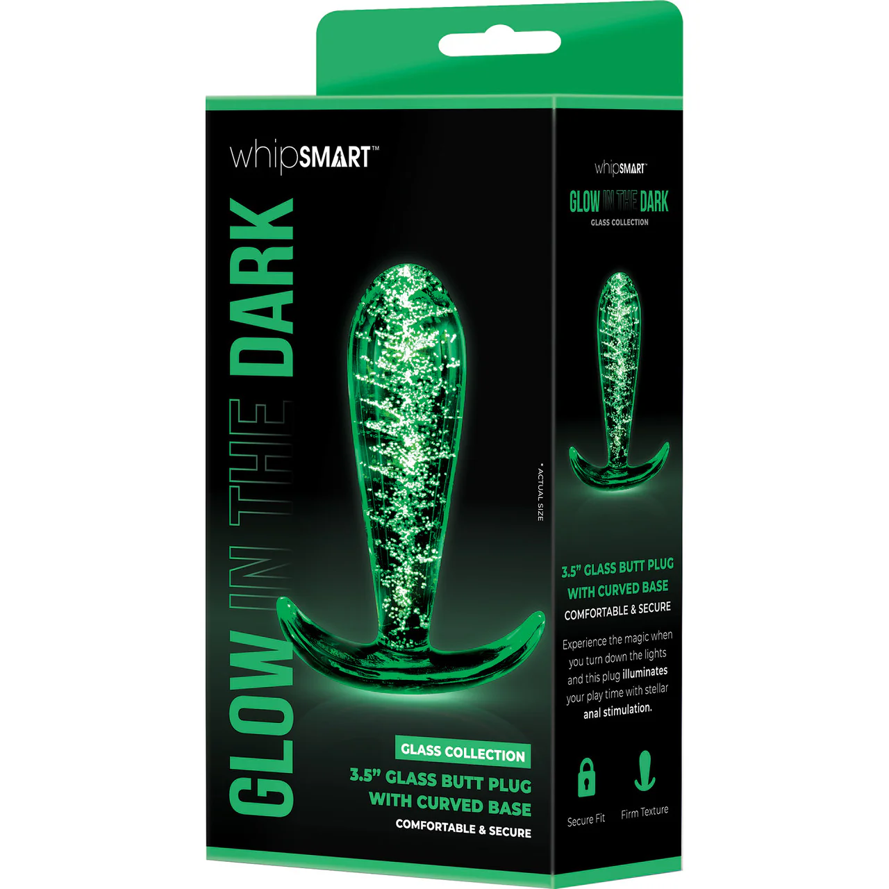 Whipsmart 3.5" Glow In The Dark Glass Butt Plug With Curved Base - Image 5