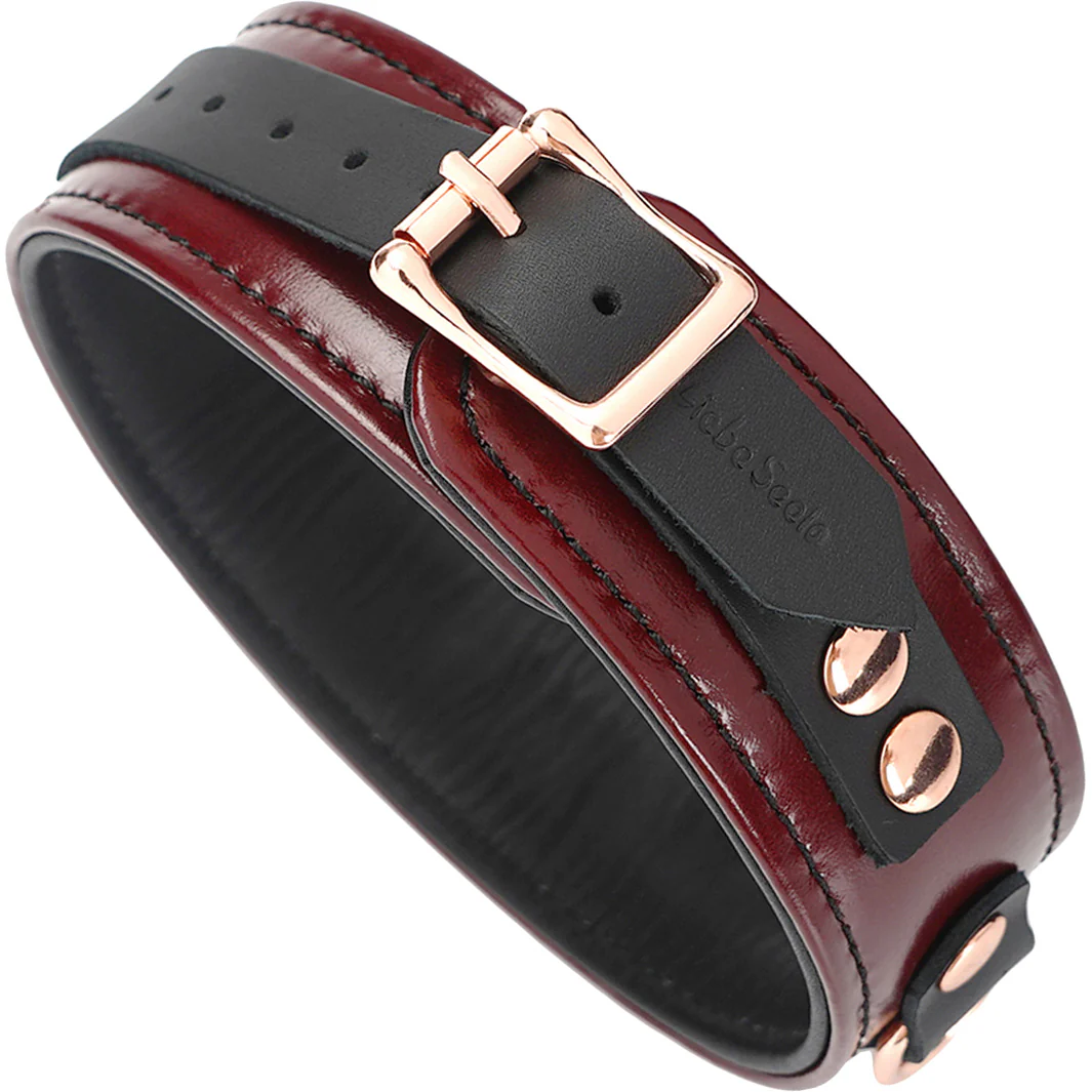 Wine Red Leather Collar With Rose Gold Chain Leash By Liebe Seele - Image 2