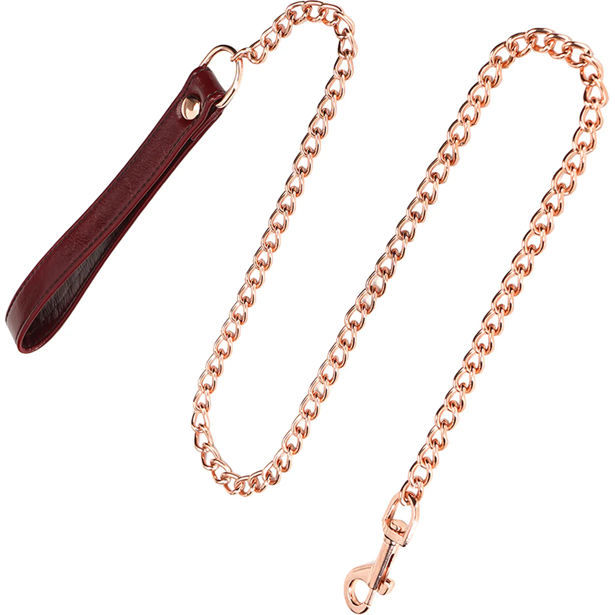 Wine Red Leather Collar With Rose Gold Chain Leash By Liebe Seele - Image 3