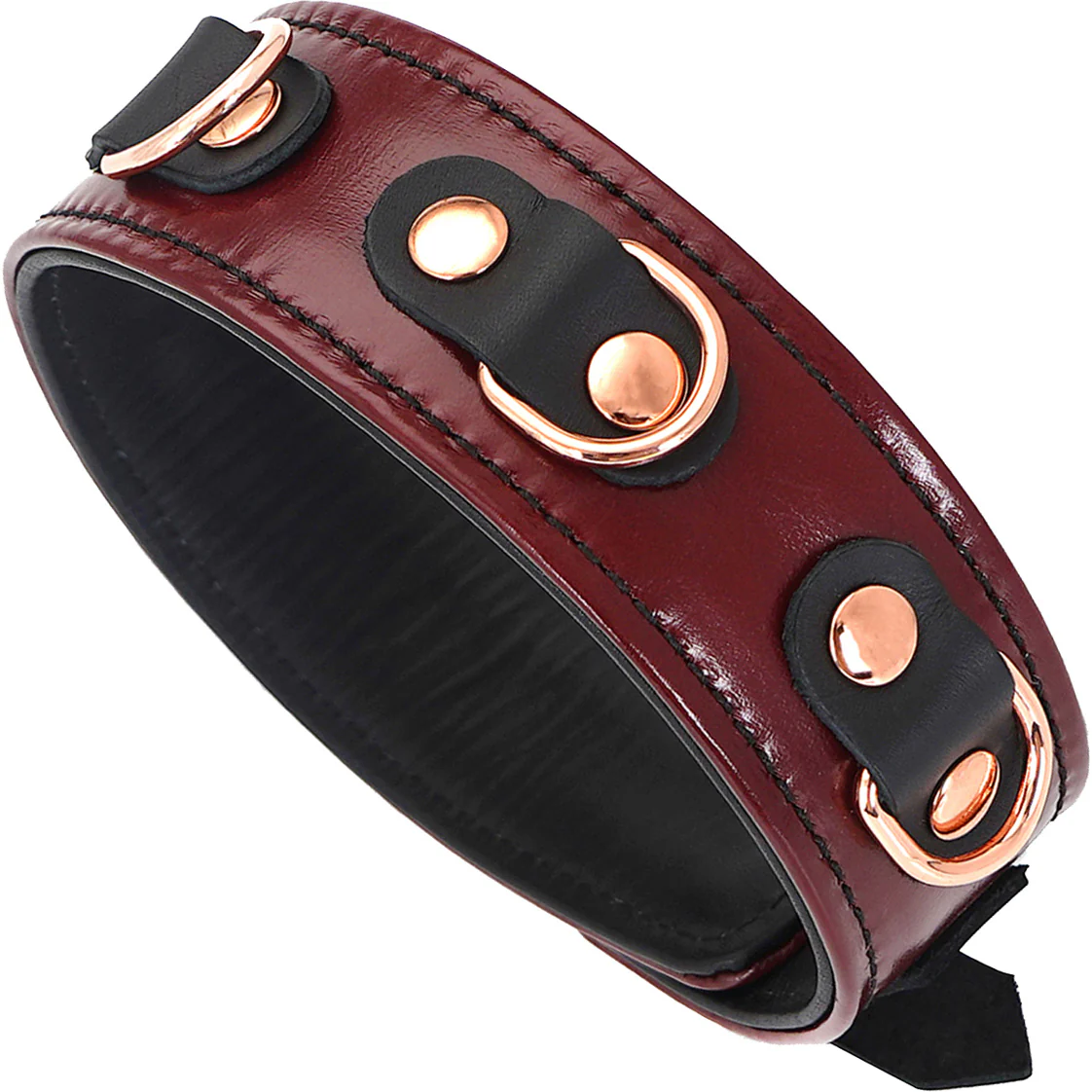 Wine Red Leather Collar With Rose Gold Chain Leash By Liebe Seele - Image 4