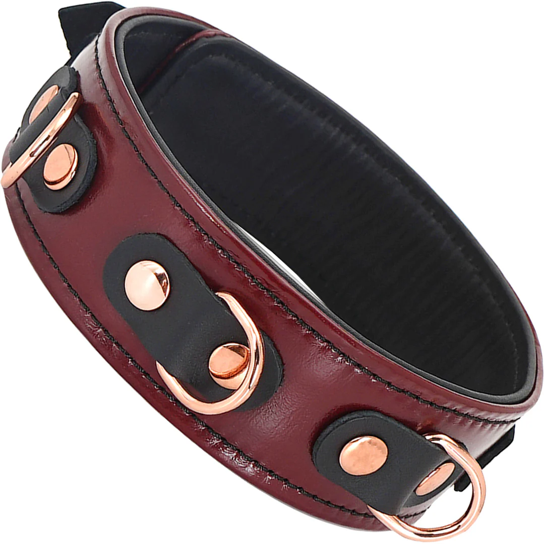 Wine Red Leather Collar With Rose Gold Chain Leash By Liebe Seele - Image 9
