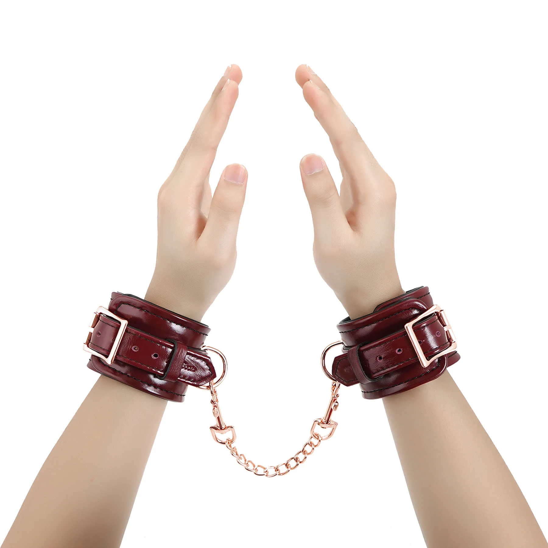 Wine Red Leather Handcuffs With Rose Gold Hardware By Liebe Seele - Image 2