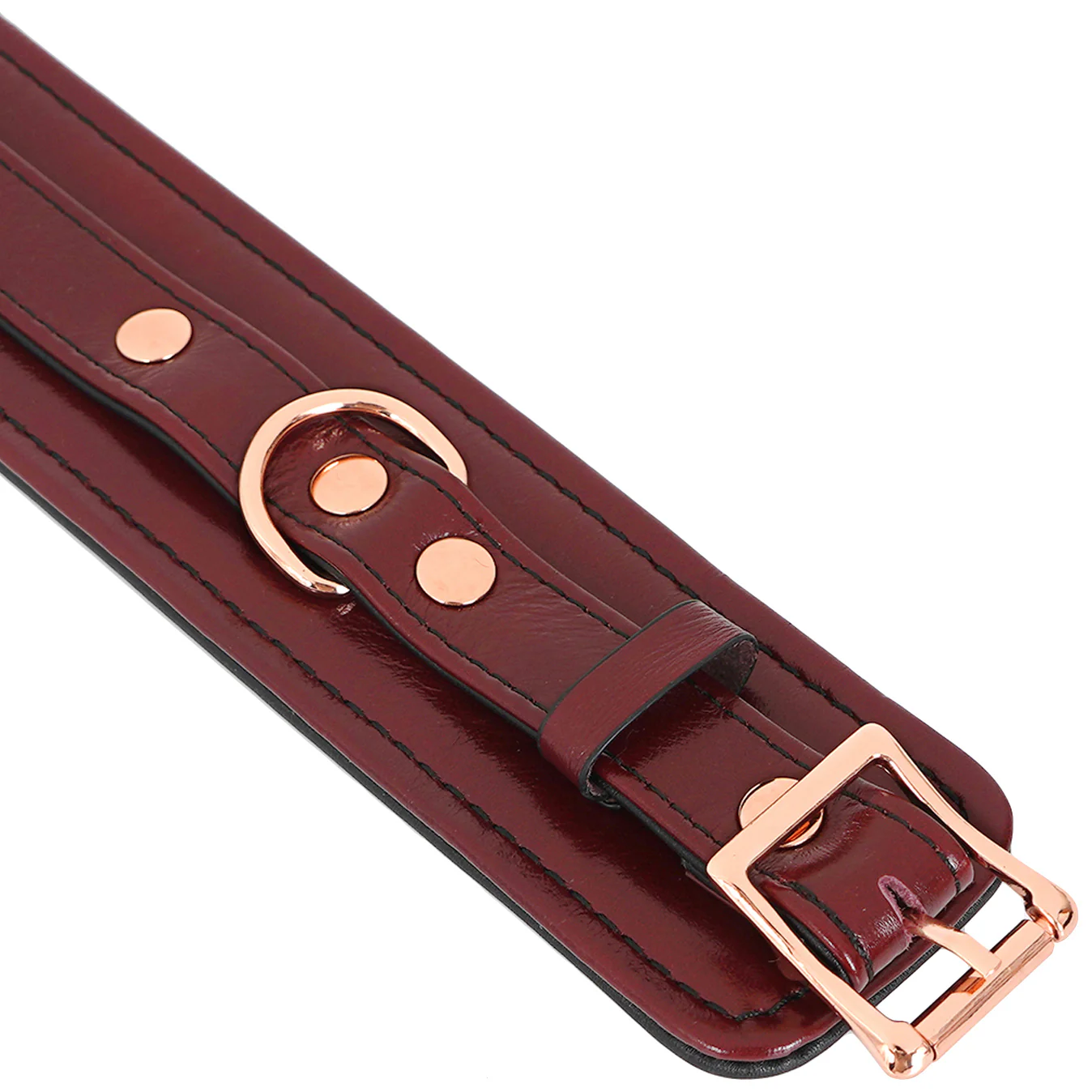 Wine Red Leather Handcuffs With Rose Gold Hardware By Liebe Seele - Image 3