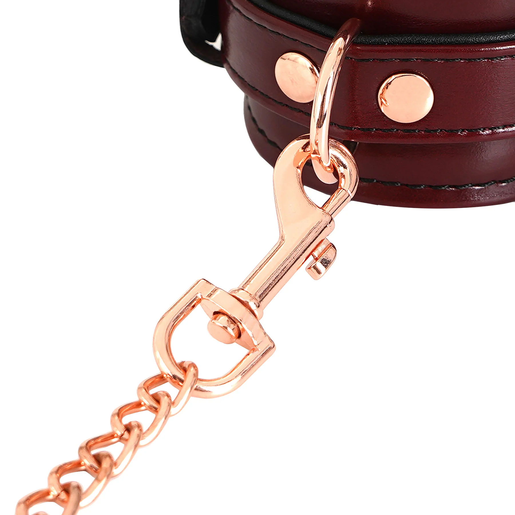 Wine Red Leather Handcuffs With Rose Gold Hardware By Liebe Seele - Image 4