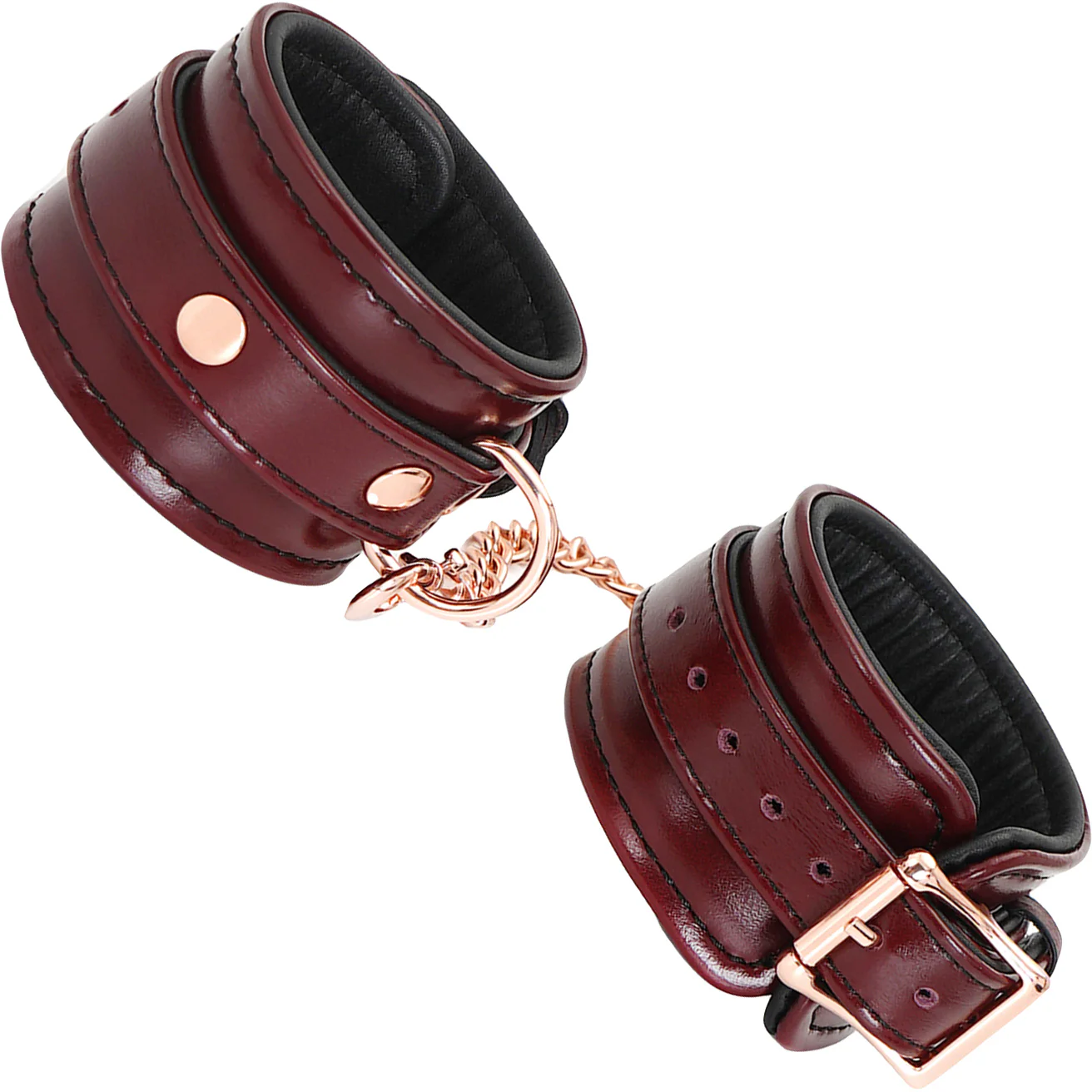 Wine Red Leather Handcuffs With Rose Gold Hardware By Liebe Seele - Image 5