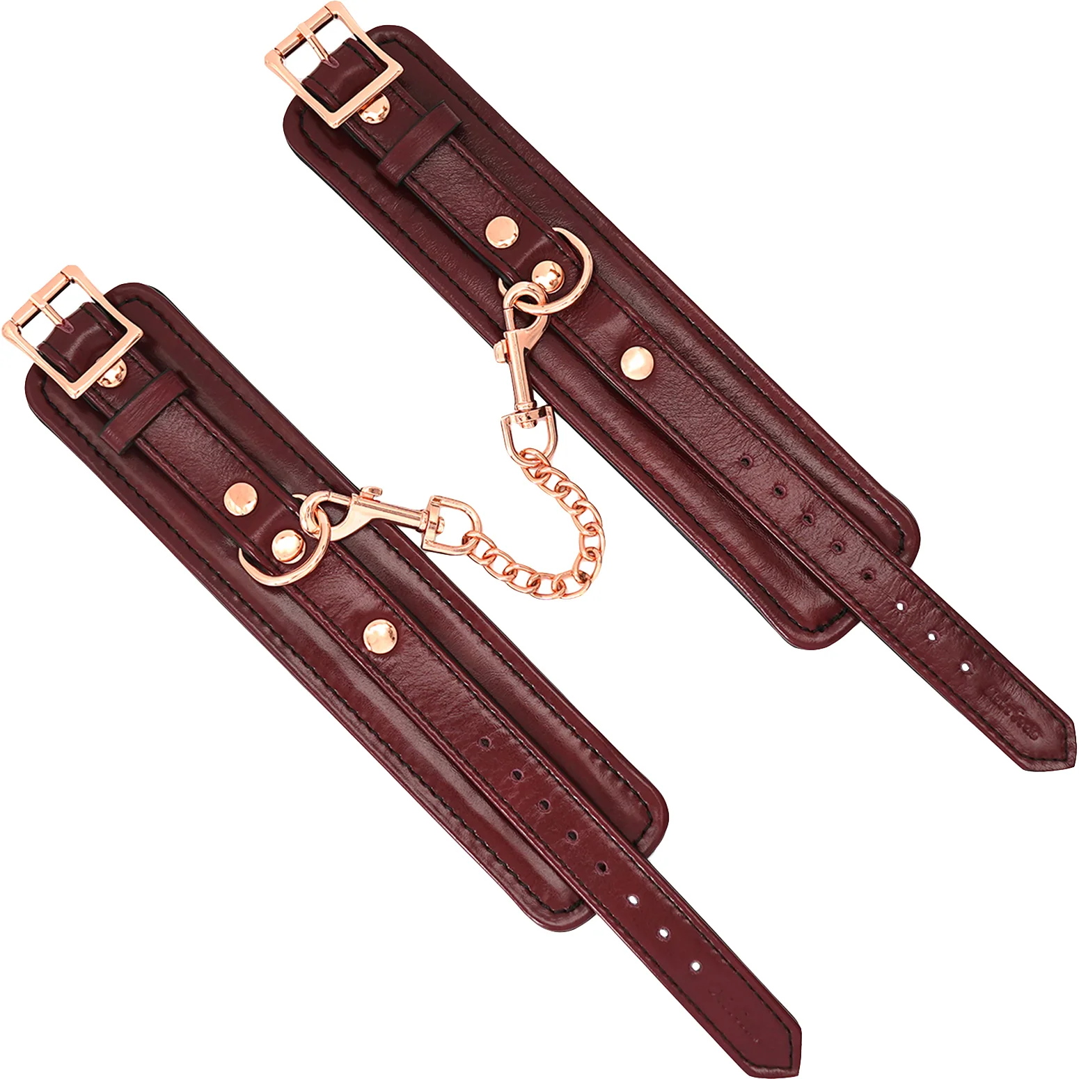 Wine Red Leather Handcuffs With Rose Gold Hardware By Liebe Seele - Image 8